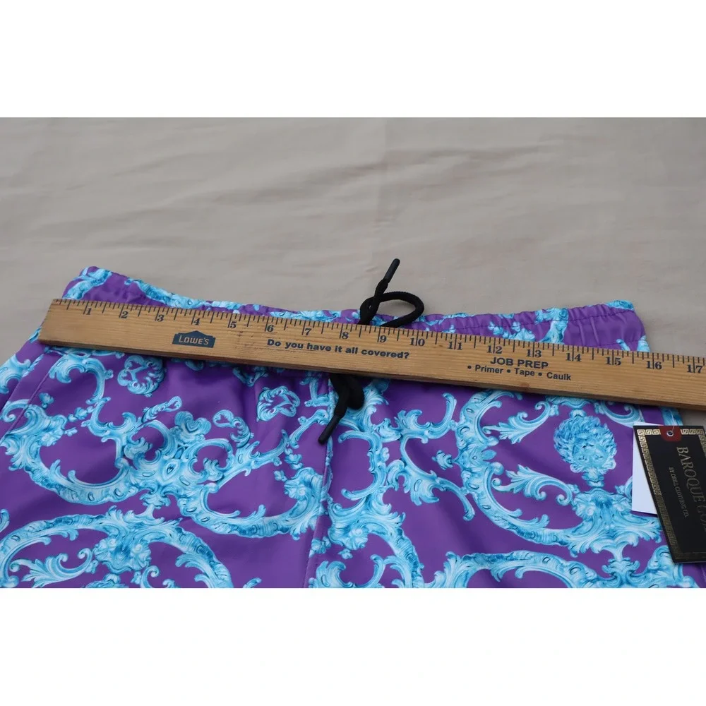 Baroque Gold by Drill Clothing Co Purple Cyan Lion Print Swim Trunks Mens Medium